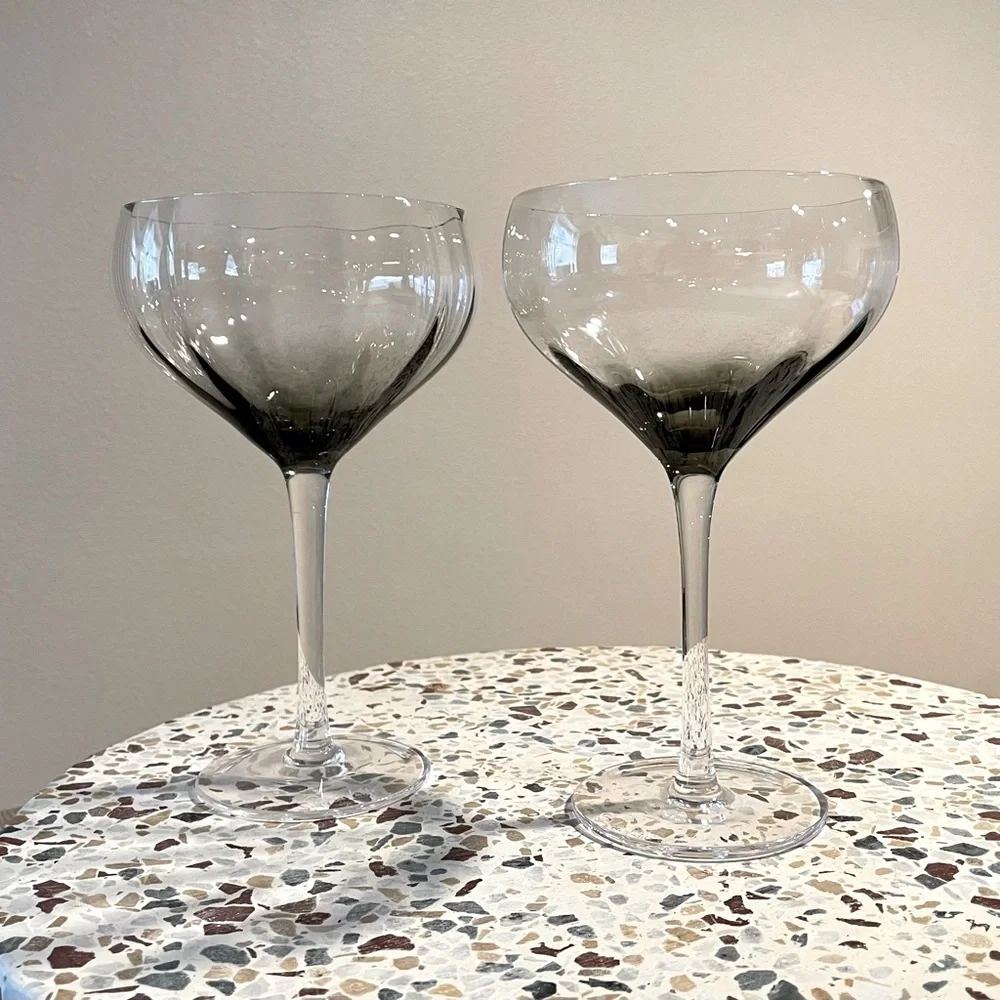 Pair (2) Sur la Table Smoke and Clear Wine Glasses | Signed | EUC